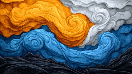 Obraz premium Abstract Colorful Swirls of Orange, Black, Blue, and White Tones
