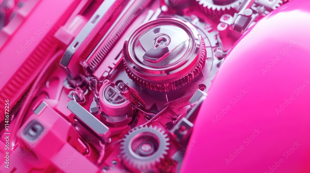 Aufkleber the internal components of a computer mouse, with gears and sensors visible, set against a vibrant p