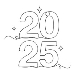 Text 2025 handwritten continuous one line art vector illustration.