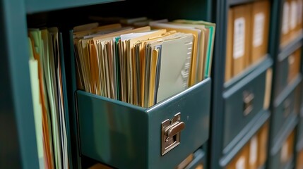 A locked file cabinet with medical records inside, emphasizing confidentiality in healthcare 