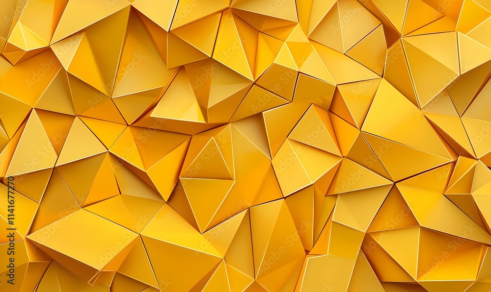 Poster Vibrant Yellow Geometric Patterns with 3D Triangular Shapes