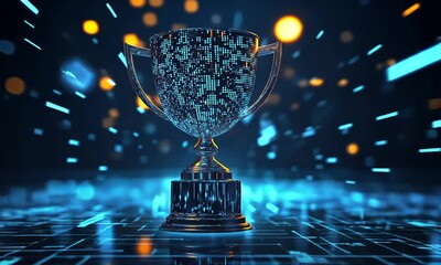 Digital Trophy Shining in a Futuristic Cyberspace Environment