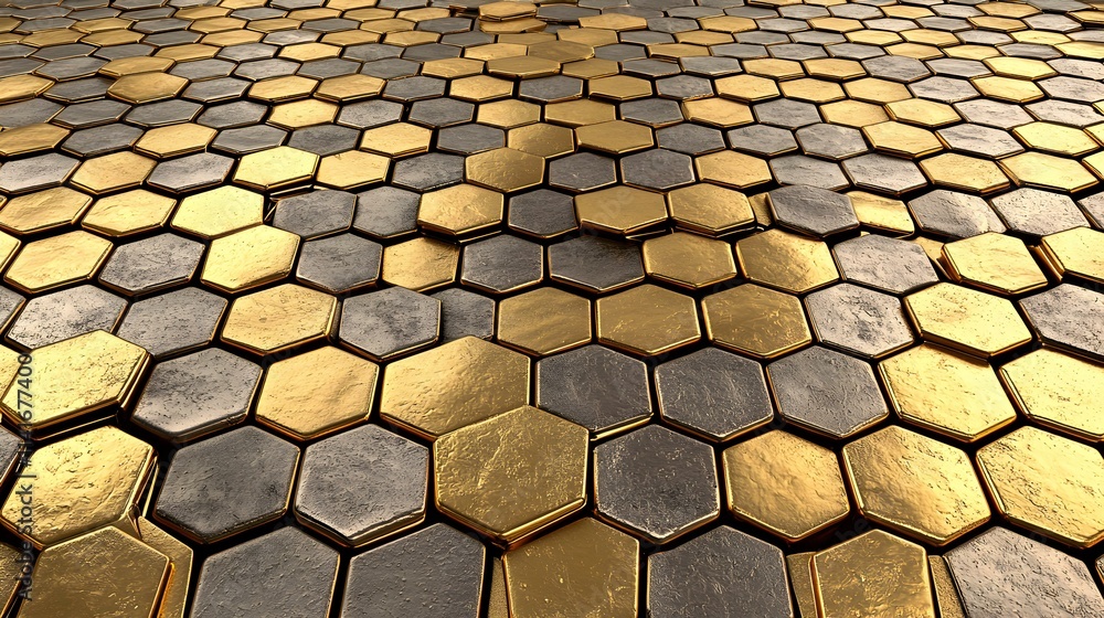 Poster golden and black hexagonal tile pattern for background design