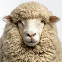 A close-up image of a fluffy sheep with a soft coat and gentle expression.