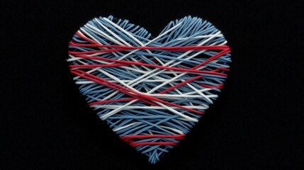 Obraz premium Colorful Heart Made of Thread and Yarn Representing Love, Creativity, and Craftsmanship on a Dark Background for Artistic and Inspirational Projects
