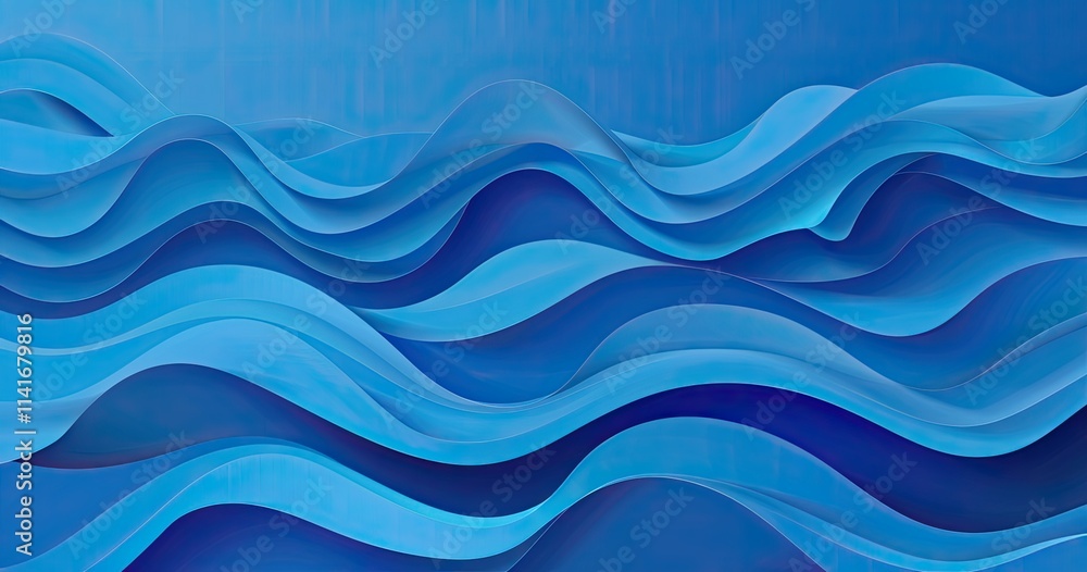 Poster abstract waves in varying shades of blue create a serene, fluid visual effect.