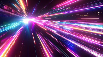 A vibrant burst of light beams representing speed and energy in a digital space.