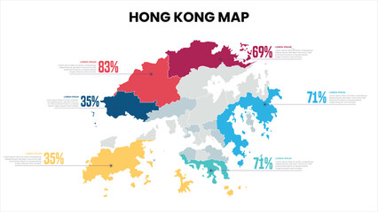 Obraz premium Hong Kong Modern Map Percentage Infographic Template Detailed infographic map of Hong Kong