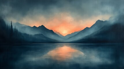 Obraz premium Serene mountain landscape with misty lake at