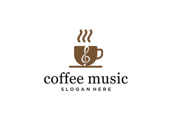 coffee cup logo with musical scale and microphone in simple design style, simple music coffee logo vector	