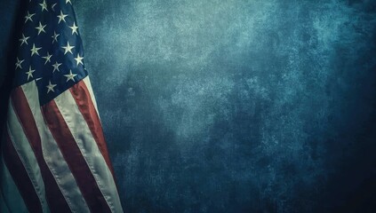 American Flag on Blue Background