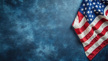 American Flag on Blue Background
