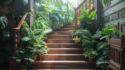 a plant stylist tasked with creating a beautiful, one-of-a-kind staircase plant installation for a client