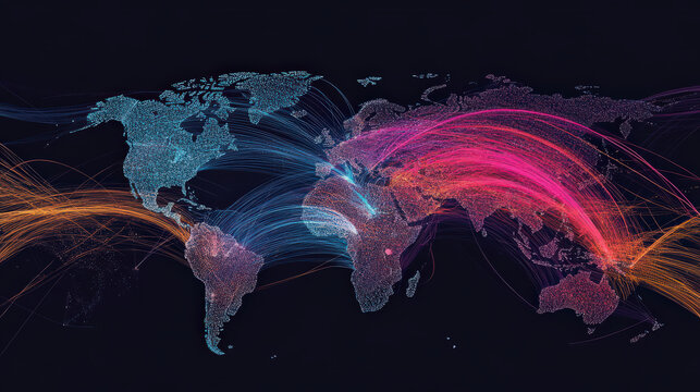 Global network connectivity visualization vibrant, energetic data flow - Powered by Adobe
