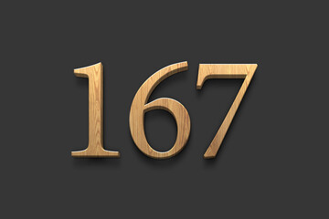 3D wooden logo of number 167 on dark grey background.