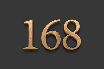 3D wooden logo of number 168 on dark grey background.