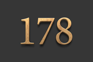 3D wooden logo of number 178 on dark grey background.