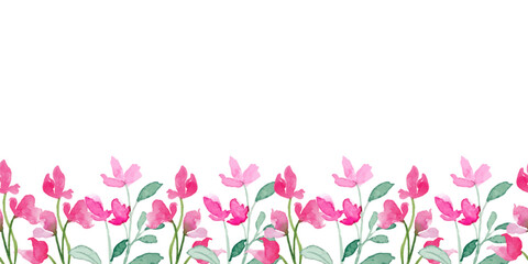 Watercolor flowers frame, background for design template.