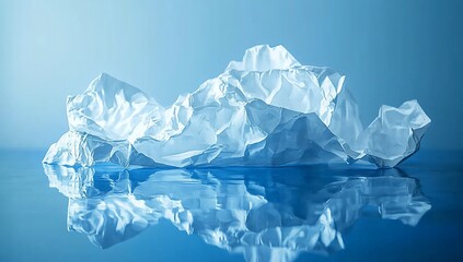 Obraz premium Crumpled paper resembling an iceberg reflecting in blue water.