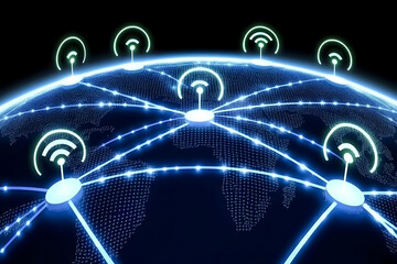 Global network connection, wireless communication, digital world.