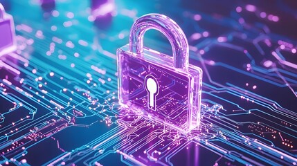 Cyber Security Concept: Glass Padlock on Circuit Board