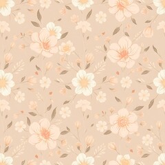 Delicate Floral Pattern: Blush Pink and White Flower Seamless Pattern for Spring and Summer Design: A charming and delicate floral pattern with blush pink and white flowers on a beige background.