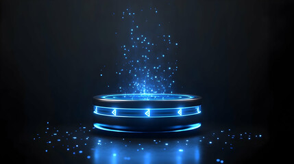 Glowing blue futuristic platform with particles.