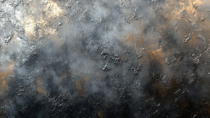 Dark silver abstract watercolor background with grunge texture conveys mystery, chaos, and depth. The interplay of shadows and metallic tones symbolizes transformation, resilience, and the unknown