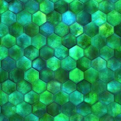 Obraz premium Close-up of vibrant green hexagonal tiles, creating a stunning textured pattern ideal for backgrounds.