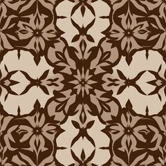 Fototapeta premium Brown and Beige Floral Mandala Seamless Pattern 