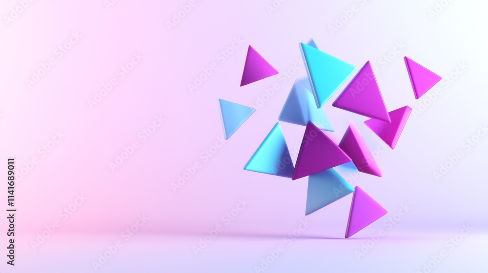 Poster abstract composition of colorful triangular shapes in a gradient background.