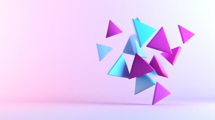 Abstract composition of colorful triangular shapes in a gradient background.