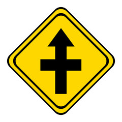 the road straight with adjoining cul-de-sac. warning road sign on a yellow and black board in the shape of a rhombus.