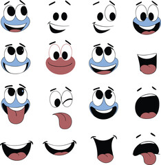 Cartoon Many Face Expression Icons Isolated Hand Drawn Illustration