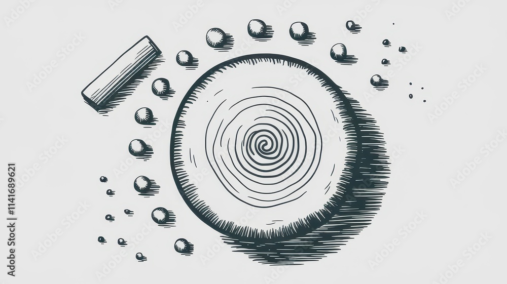 Poster abstract swirling circle design with small orbiting objects