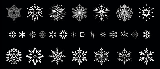 Snowflakes icon collection. Graphic modern black and white ornament