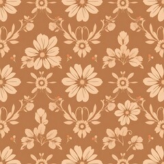 Fototapeta premium Brown Floral Damask Seamless Pattern: A timeless and elegant pattern featuring delicate floral motifs in soft beige on a rich brown background.