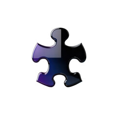 Glossy gradient puzzle piece with reflective surface isolated on transparent background