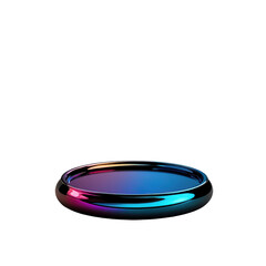 Modern reflective circular tray with gradient colors isolated on transparent background