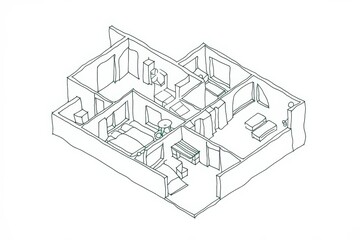 Simple Hand Drawn Isometric House Floor Plan