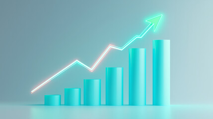 Upward Trajectory: A 3D bar graph with a glowing arrow soaring upwards, symbolizing growth and success for business