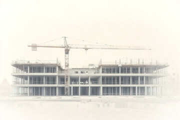 Under construction hospital building with crane and scaffolding