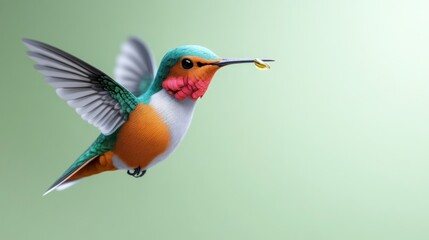 A colorful hummingbird in flight, poised to feed.