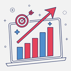 A growth bar chart icon with a bright blue and red color scheme, on a soft gray background