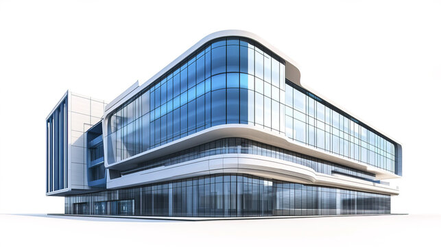 High tech hospital building with modern architecture and glass facade