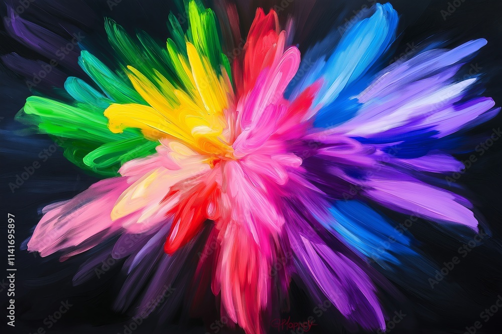 Poster A vibrant supernova explosion with rays of light in every color of the spectrum