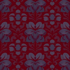 Fototapeta premium Burgundy Damask Seamless Pattern: Elegant and sophisticated, this rich burgundy damask pattern features a repeating design of stylized flowers and intricate swirls.