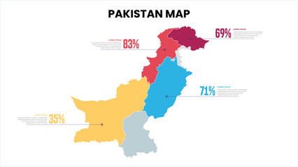 Pakistan Modern Map Percentage Infographic Template Detailed infographic map of Pakistan