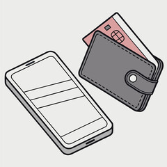 A mobile wallet icon with a credit card