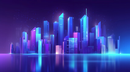 Obraz premium Neon Metropolis: A Futuristic Cityscape Illuminated at Night
